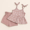 Brown Cherry Blossom 2 Piece Self Tie Set Tanktop + Bubble Shorts Milk Silk Baby Girl Clothes Shop Haven Mae Exclusive