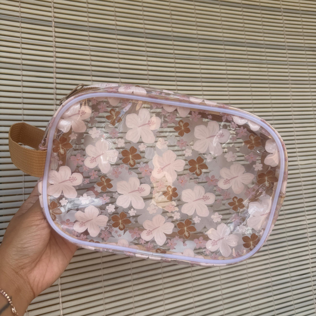 Mandini Made x Mini Market Collective Brown Pua Daydream Small Clear Pouch Bag with Small Carry Strap | Shop Haven Mae Exclusive Item