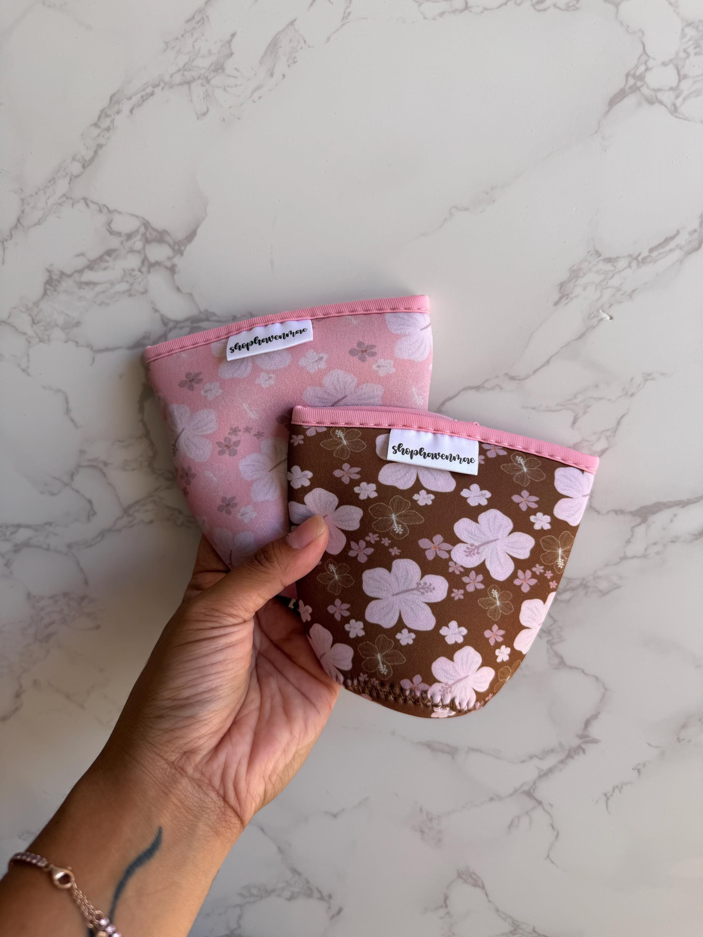 Mandini Made x Mini Market Collective Brown or Pink Pua Daydream With Neoprene Material Coffee Cozies Coffee Cozy Cup Sleeve