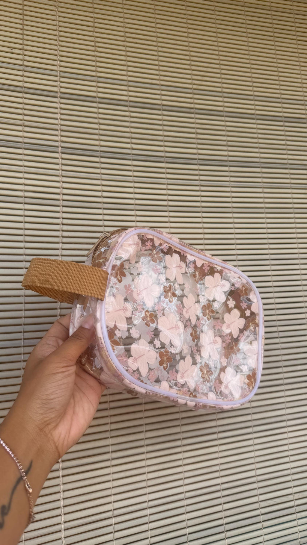 Mandini Made x Mini Market Collective Brown Pua Daydream Small Clear Pouch Bag with Small Carry Strap | Shop Haven Mae Exclusive Item